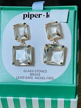 Piper K Clear Glass Earrings NWT